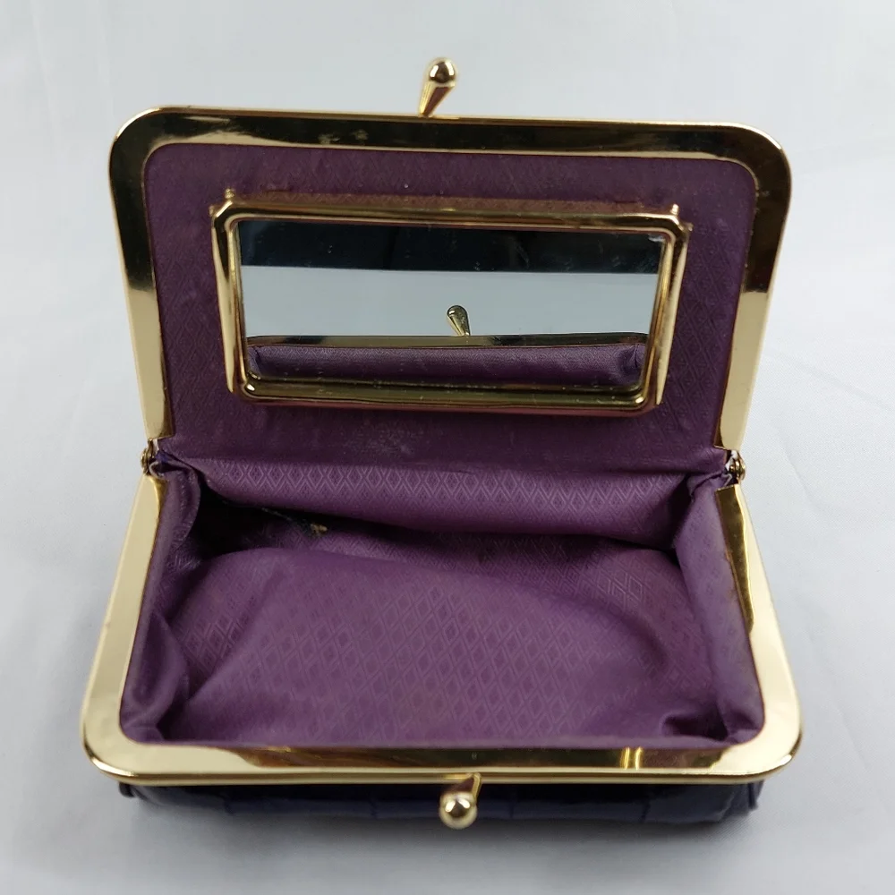 Vintage Purple Eel Skin Wallet Coin Jewelry Holder Travel with Mirror - Picture 7 of 10